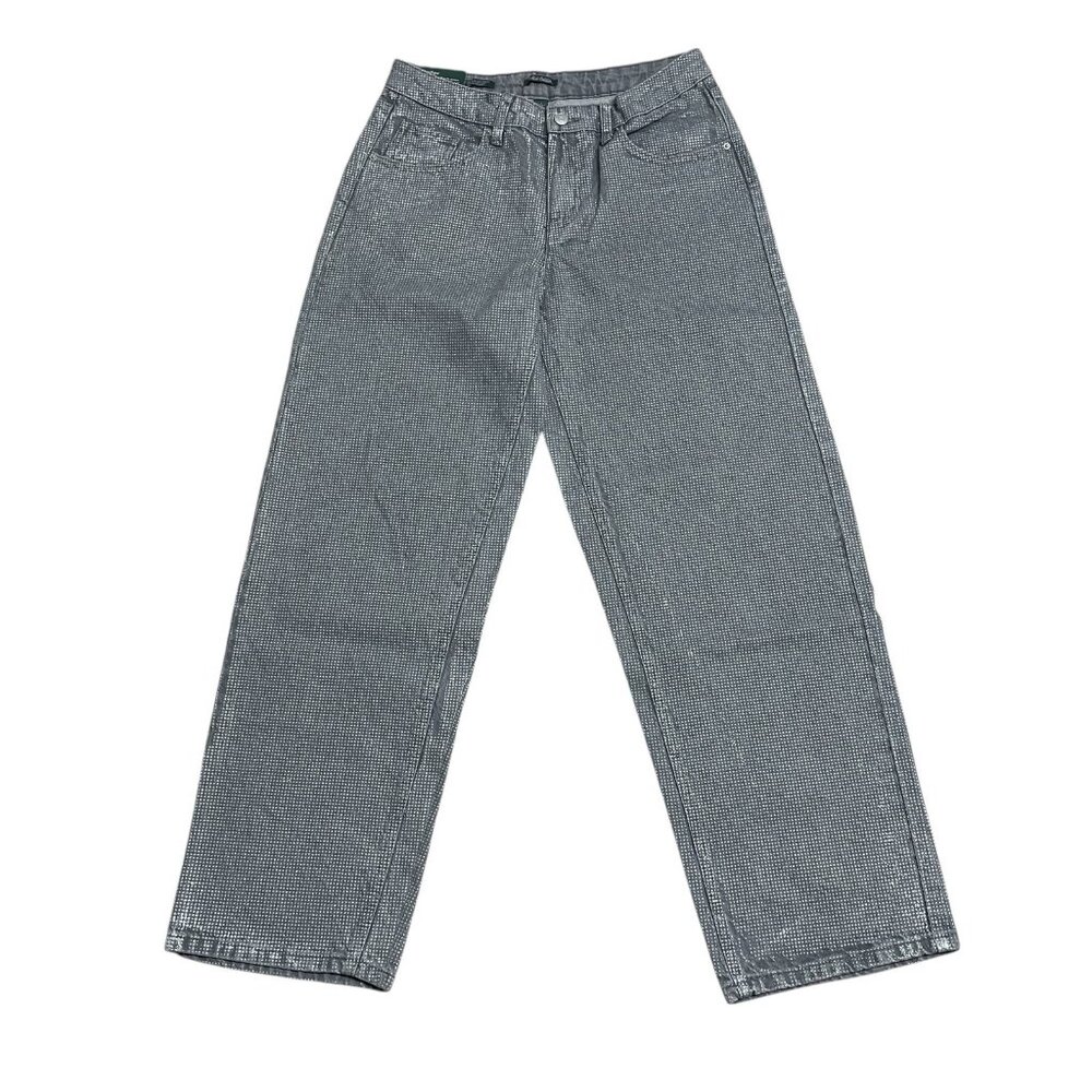 WILD FABLE JEANS GRAY SILVER GLITTER SPARKLE 90'S RELAXED STRAIGHT MID RISE NWT